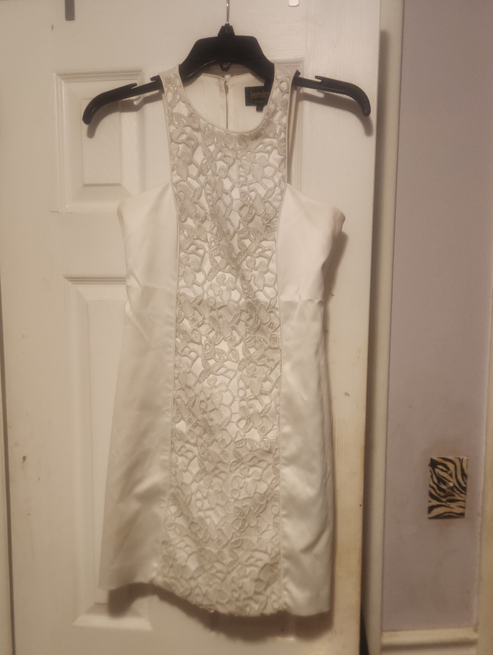 Satin White Lace-Panel Mini Dress